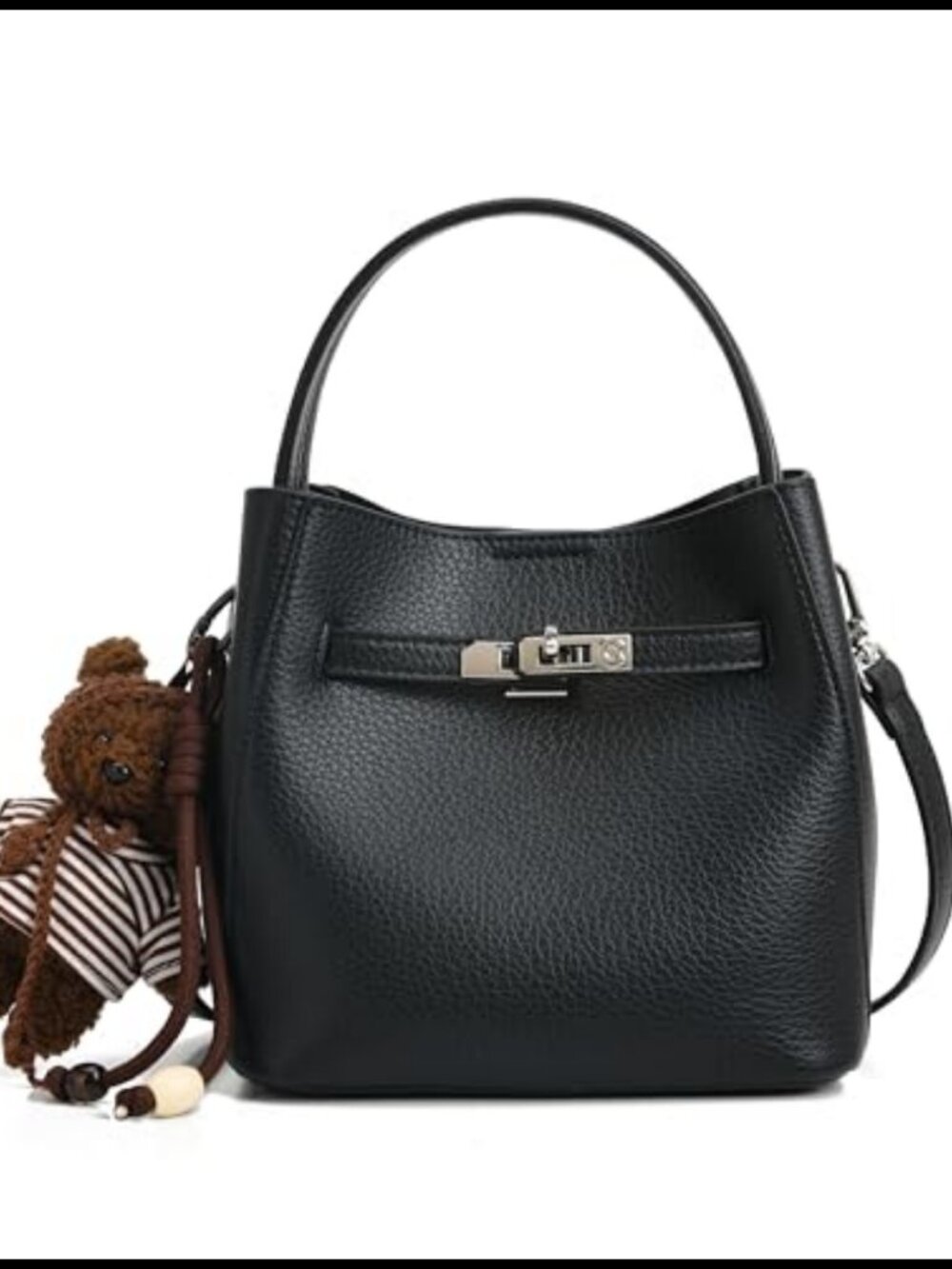 Pebbled Leather Crossbody Bucket Bag with Turn Lock